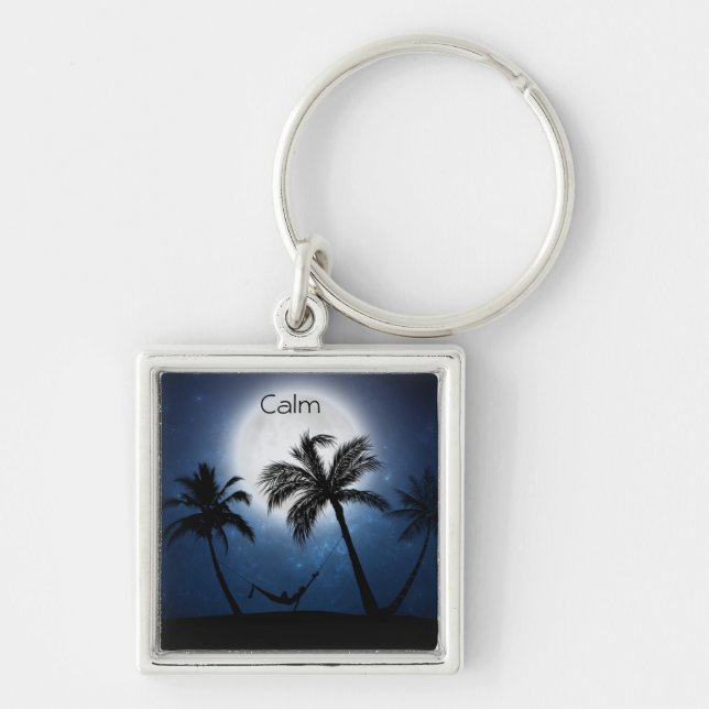 Palm trees in the moonlight key ring (Front)