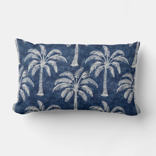 Palm Trees Indigo Blue Lumbar Pillow (Front)