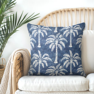 Palm Trees Indigo Blue Throw Pillow