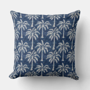 Palm Trees Indigo Blue Throw Pillow - Double-Sided