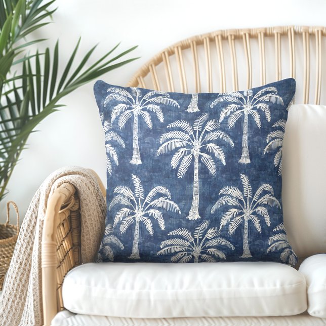 Palm Trees Indigo Blue Throw Pillow - Double-Sided (Creator Uploaded)