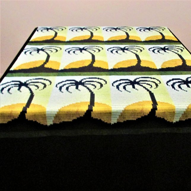 Palm Trees Island Sun Green Artisan Crochet Print Tapestry (Decorative tapestry can be used on wall table & other furniture Tropical Crochet by Delores Chamblin)