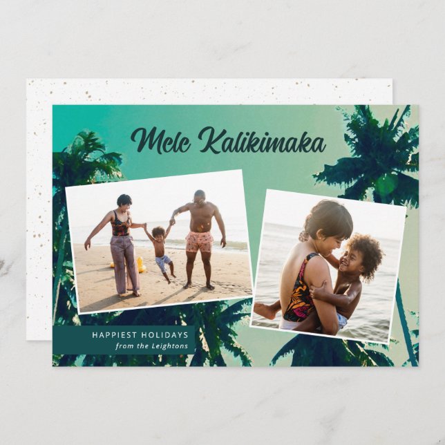 Palm Trees Mele Kalikimaka Two Photo    Holiday Card (Front/Back)
