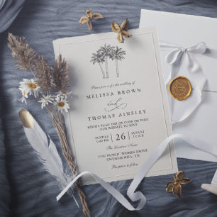 Palm Trees Minimalist Destination QR Code Wedding Invitation