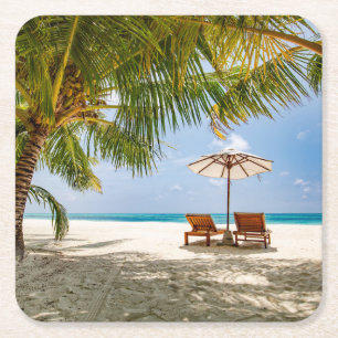 Palm Trees   Moody Sky Square Paper Coaster