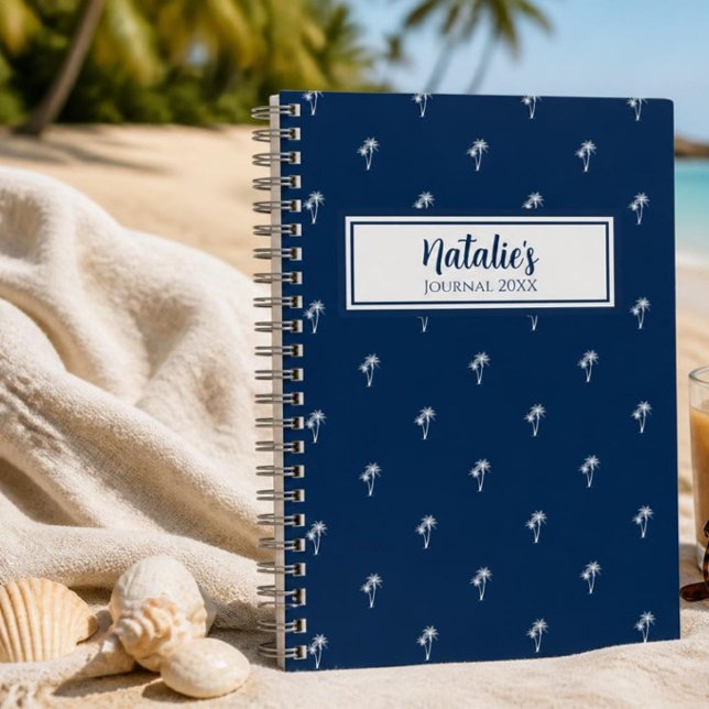 Palm Trees Navy Personalised Journal Notebook (Palm trees journal)