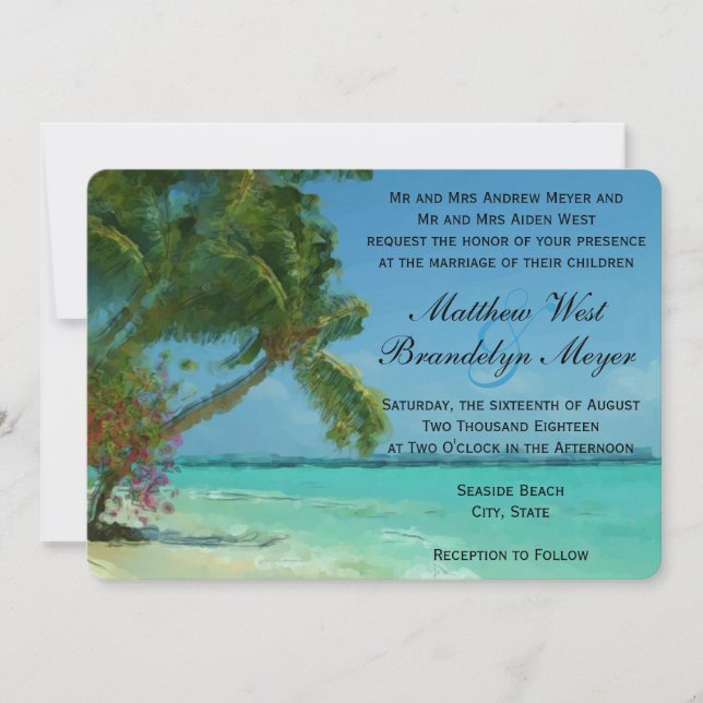 Palm Trees Ocean Destination Wedding Invitations (Front)