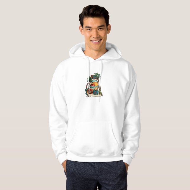 Palm trees ocean waves tattoo art hoodie (Front Full)