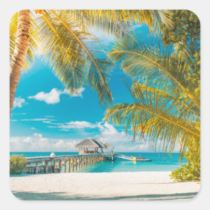 Palm Trees on A Beautiful Sunset Square Sticker