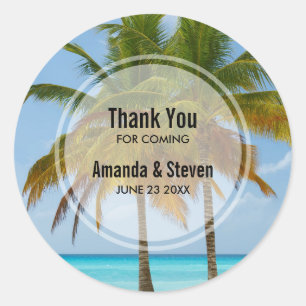 Palm Trees on a Tropical Beach Wedding Classic Round Sticker
