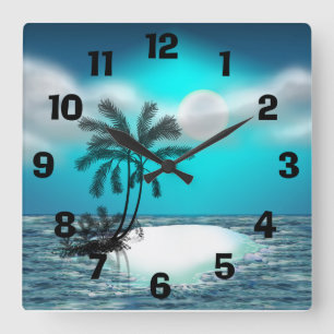 Palm Trees on a Tropical Island Square Wall Clock