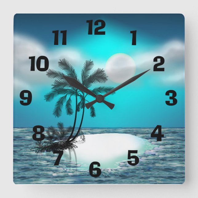 Palm Trees on a Tropical Island Square Wall Clock (Front)