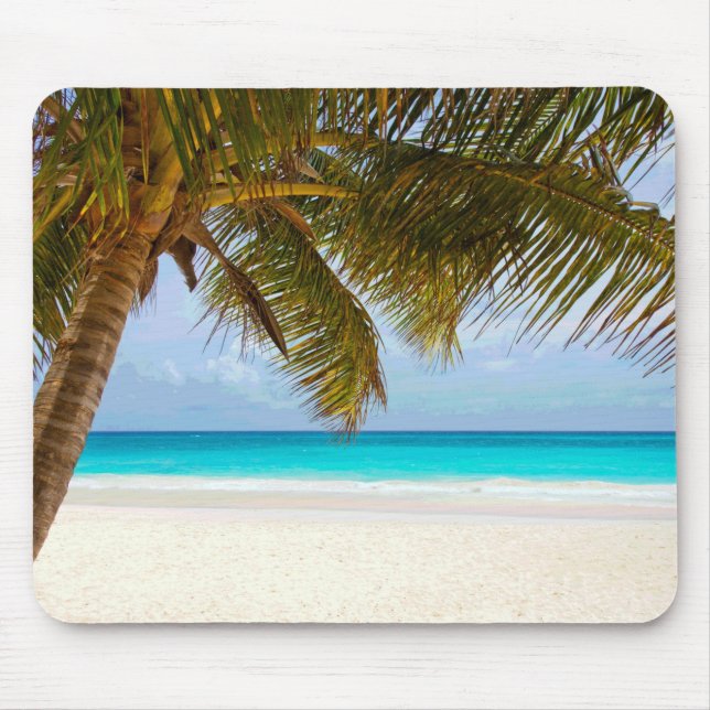 Palm Trees on Beach Blue Sea & Sky Mouse Pad (Front)