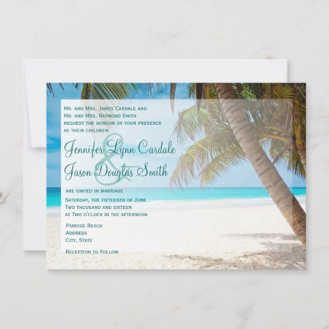 Palm Trees on Beach Destination Wedding Invitation (Front)