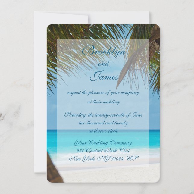 Palm Trees On Beach Wedding Invitations (Front)