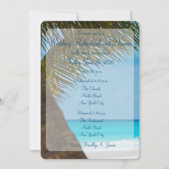 Palm Trees On Beach Wedding Rehearsal Invitations (Front)