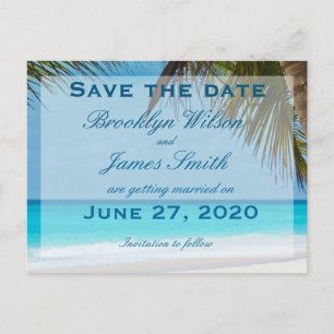 Palm Trees On Beach Wedding Save The Date Postcard