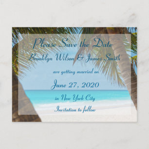 Palm Trees On Beach Wedding Save The Date Postcard