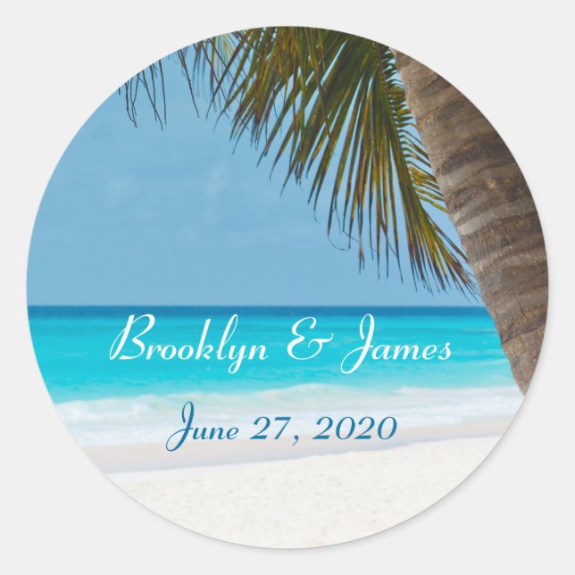 Palm Trees On Beach Wedding Stickers (Front)