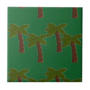Palm trees on dark green ceramic tile