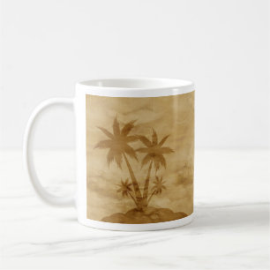 Palm Trees on Island Silhouette on Parchment Mug
