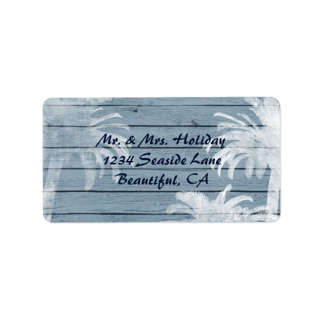 Palm Trees on Rustic Wood Background Beach Address Label (Front)