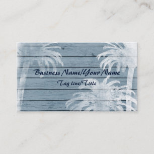 Palm Trees on Rustic Wood Background Beach Business Card