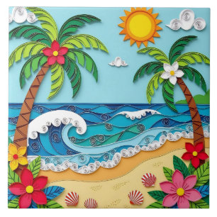 Palm Trees on the Beach Ceramic Tile