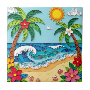 Palm Trees on the Beach  Ceramic Tile
