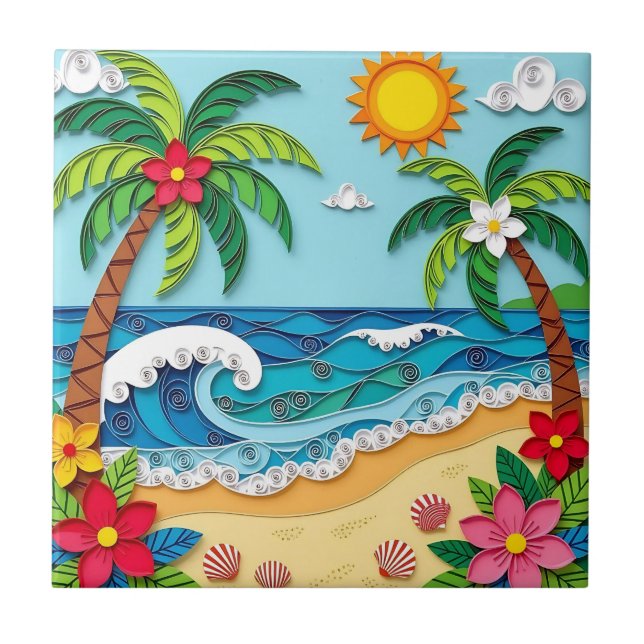 Palm Trees on the Beach  Ceramic Tile (Front)