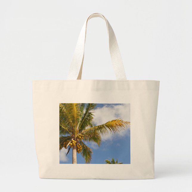palm trees on the beach large tote bag (Front)