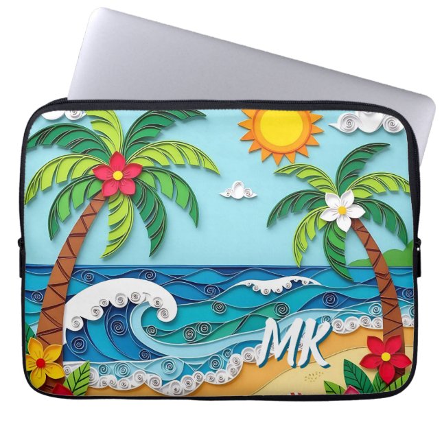 Palm Trees on the Beach Personalised Laptop Sleeve (Front)