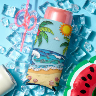 Palm Trees on the Beach Seltzer Can Cooler