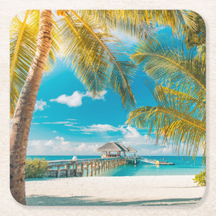 Palm Trees on the Sunset Square Paper Coaster