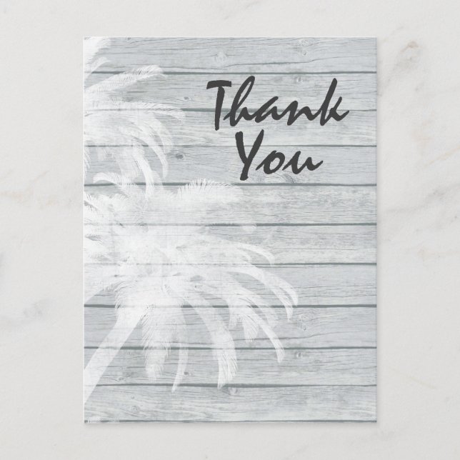 Palm Trees on Wooden Background Beach Thank You Postcard (Front)