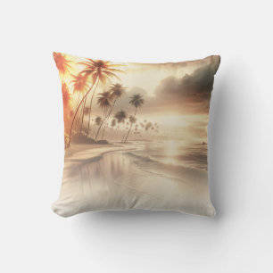 Palm Trees & Orange Sunset Beach  Cushion