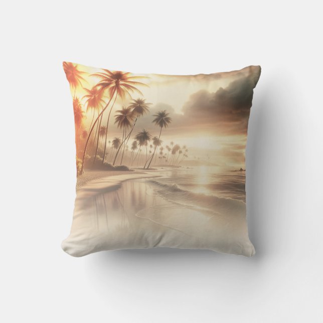 Palm Trees & Orange Sunset Beach  Cushion (Front)
