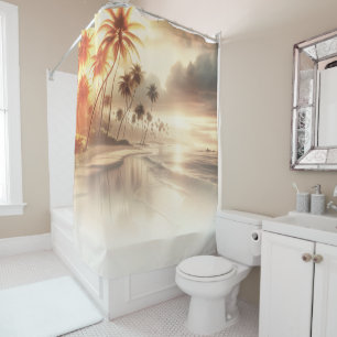Palm Trees & Orange Sunset Beach  Shower Curtain