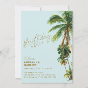 Palm Trees Pastel Sky Blue Beach Birthday Party Invitation