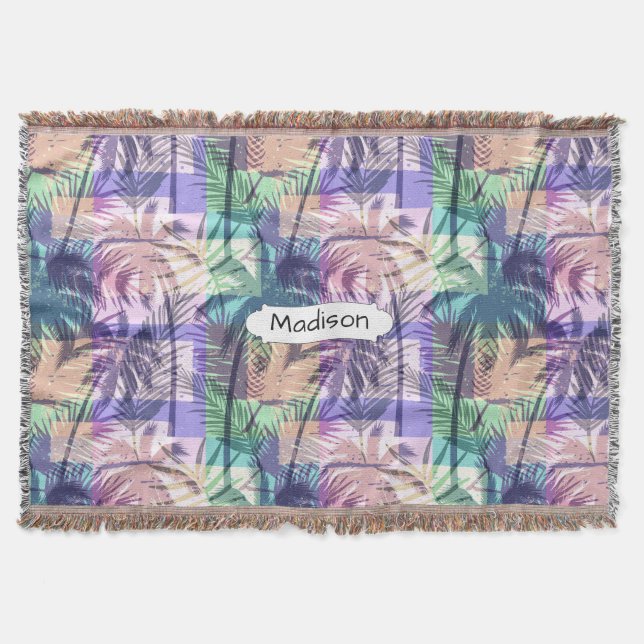 Palm Trees Pattern custom name throw blanket (Front)