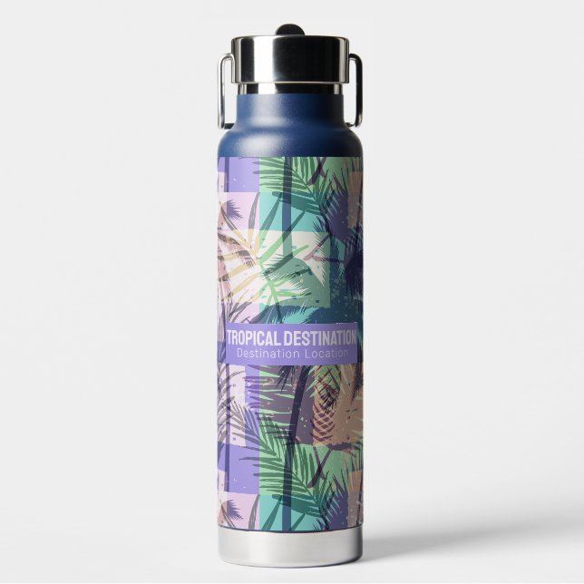 Palm Trees Pattern custom text Water Bottle (Front)