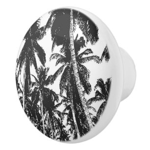 Palm Trees Pattern in Black and White. Ceramic Knob