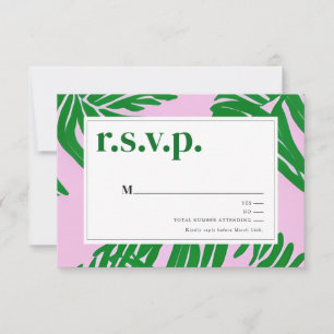 Palm Trees Pink & Green Tropical Beach Wedding  RSVP Card