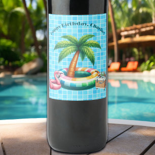 Palm Trees Pool Party Flamingo Birthday Party Wine Label