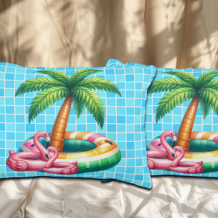 Palm Trees Pool Party Flamingo Decorative Cushion