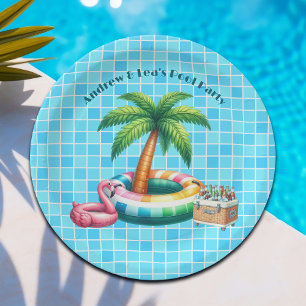 Palm Trees Pool Party Flamingo Paper Plate