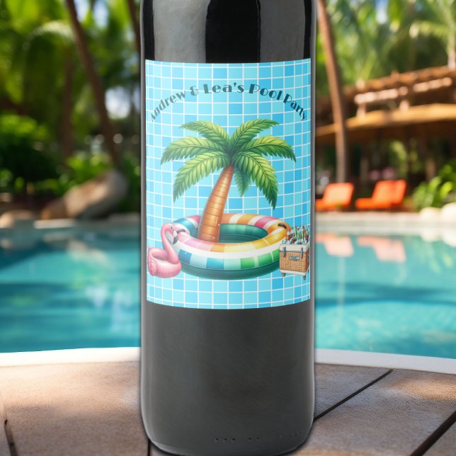 Palm Trees Pool Party Flamingo Wine Label (Creator Uploaded)