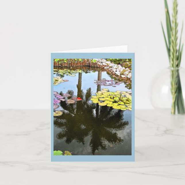 "PALM TREES REFLECTED IN LILY POND" NOTE CARD (Front)