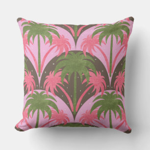 Palm Trees Retro Texture Pink Green Brown Cushion
