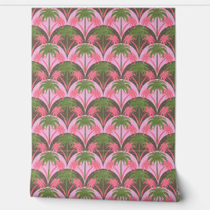 Palm Trees Retro Texture Pink Green Brown Wallpaper